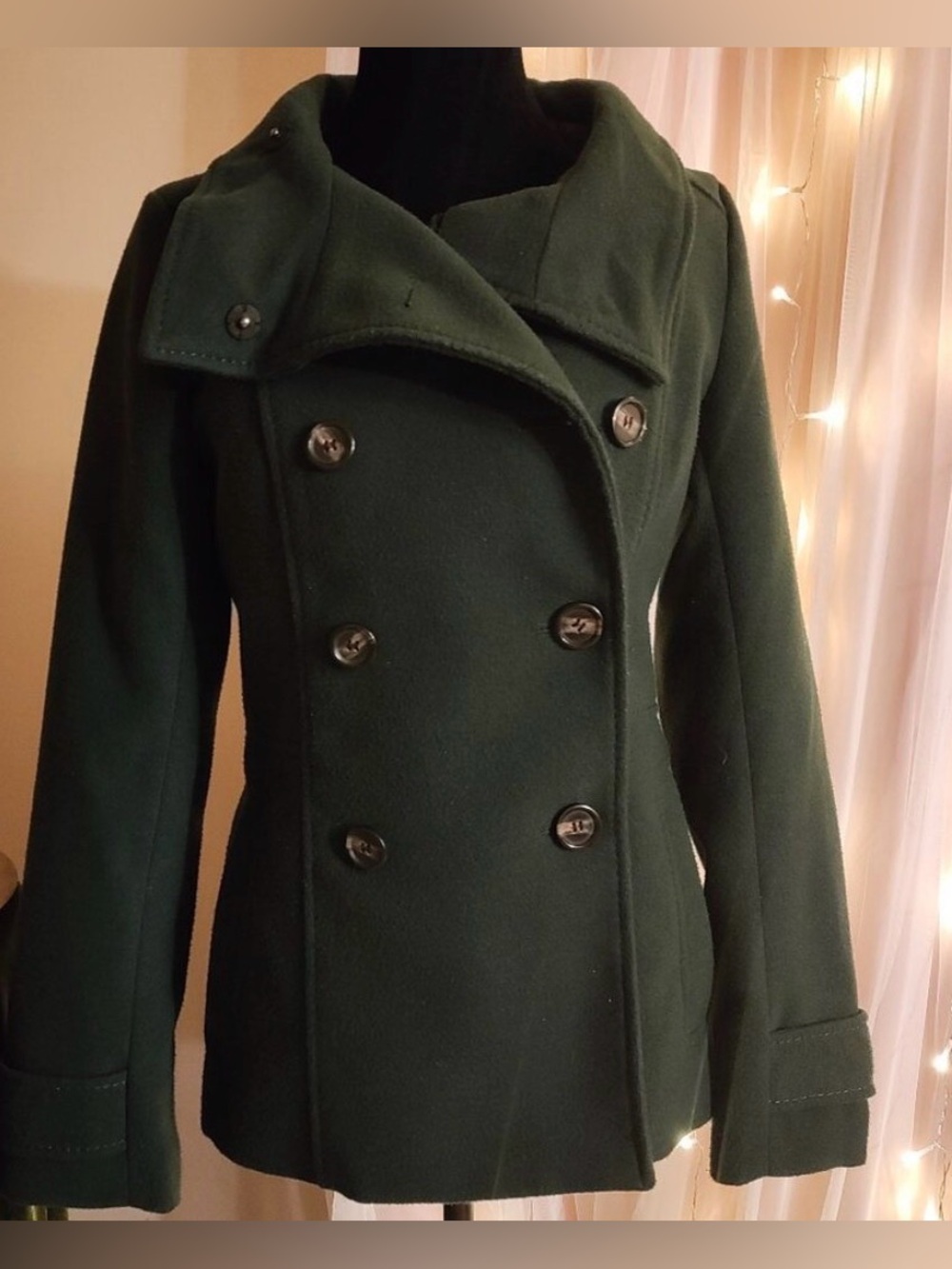 H&M Olive Green Double-Breasted Peacoat Jacket